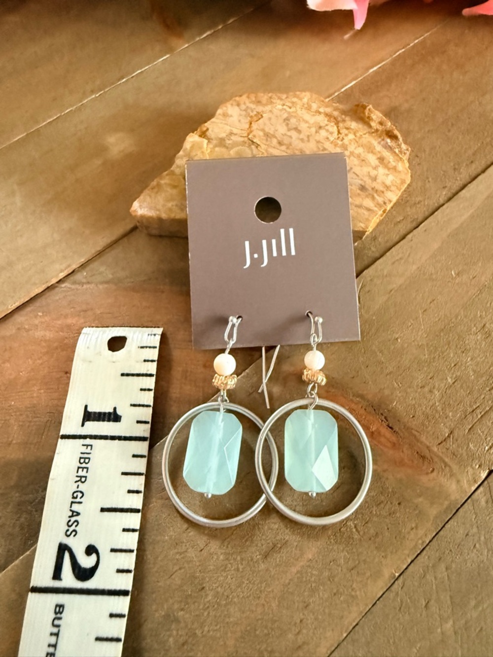 J. Jill Blue Faceted Drop Earrings Silver Hoop Dangle Boho Minimalist - Picture 4 of 4